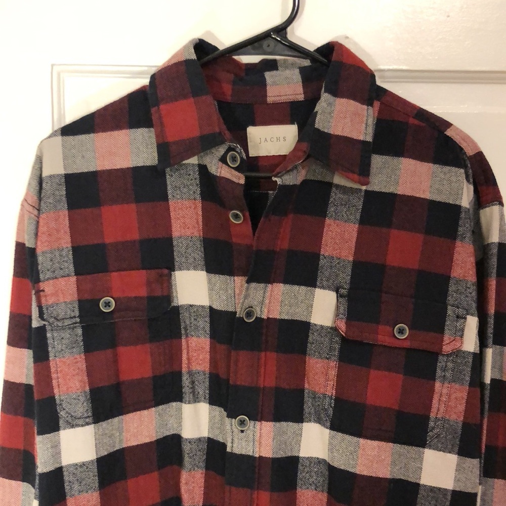 Red, white & blue flannel long sleeve button down